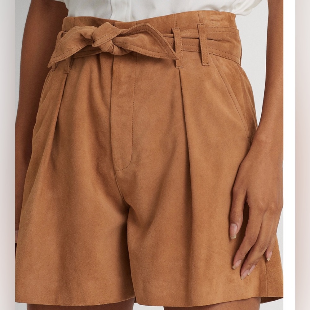 NWT Women’s Lauren Ralph Lauren Belted Suede Shorts Size 10 Light Brown